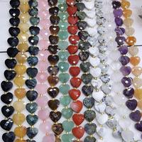 Perles en pierre naturelle facettées en forme de cœur de 12 mm, lapis-lazuli, améthyste, œil de tigre, quartz rose, perles en vrac pour la fabrication de bijoux, bracelets, colliers