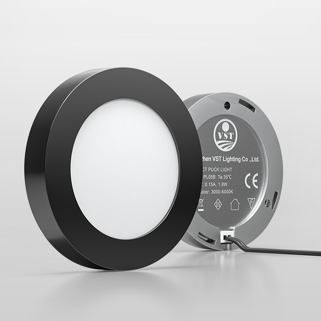 Ultra-Slim LED Disk Light for Cabinets, 1.8W 12V 120° Beam Angle, 3-Color Dimmable, Surface or Recessed Mount, with 2m Cable