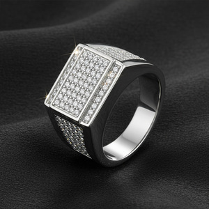 Men's Yellow <b>Gold</b> Moissanite <b>Cocktail</b> <b>Ring</b> Round Brilliant Cut Pave Setting Geometric Luxury Style Everyday Wear - Product Image 6