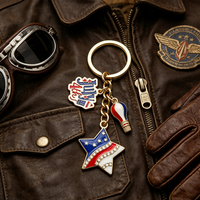 Porte-clés émaillé Fête de l'Indépendance USA avec pendentif étoile en strass et montgolfière, idéal pour sac à dos et sac à main