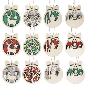 Nouvelles décorations de Noël en bois, cercles découpés au laser, décorations pour la maison, ornements de sapin de Noël DIY, étiquettes pour cabane de rennes - Product Image 5