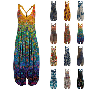 Boho Casual <strong>Jumpsuits</strong> Women Casual Floral Print Rompers Loose Plus <strong>Size</strong> Casual Sleeveless Strappy <strong>Jumpsuit</strong> Vintage Ethnic Style - Product Image 1