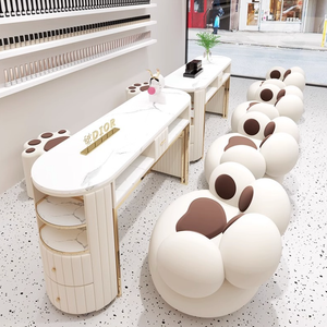 Muebles de Belleza QUMENG, Mesa de Manicura Profesional Multifuncional con Superficie de Mármol, Fácil de Limpiar, Juego de Mesa y Silla de Manicura de Lujo - Product Image 2