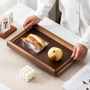 Walnut Colored Bamboo <b>Tray</b> Rectangular With Handle Breakfast Serving Hotel Display <b>Storage</b> <b>Tray</b> - Product Image 2