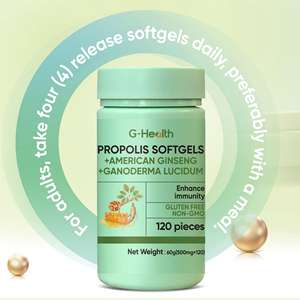 Капсулы G-HealthPROPOLIS + АМЕРИКАНСКИЙ ЖЕНШЕНЬ + ГАНОДЕРМА ЛУЦИДУМ: Укрепление иммунитета, антиоксидант, поддержка здоровья мозга, БЕЗ ГЛЮТЕНА - Product Image 1