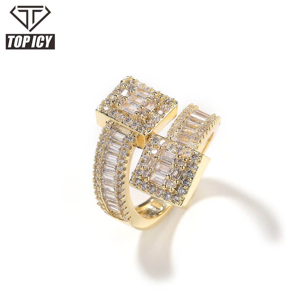 New Designer Hip Hop Iced Out baguette Ring Man Women Fashion square Shape Party Rock Finger Ring