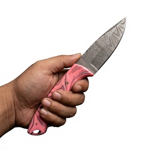 Cuchillo de Hoja Fija con Punta de Gota, Acero de Damasco, Mango Rosa, para Caza y Uso en Exteriores - Product Image 2