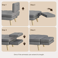 Canapé-lit futon moderne avec dossier inclinable réglable, accoudoirs amovibles, longueur extensible, idéal pour salon et hôtel