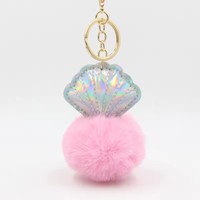 Porte-clés en peluche pompon mignon et moelleux en forme de coquille, accessoire de sac, porte-clés