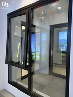 Fenêtre à auvent en alliage d'aluminium à double vitrage avec verre trempé, système de levage à chaîne, design moderne pour salle de bain, chambre, villa