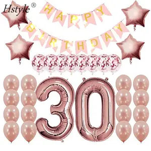 Rose Gold 30th Verjaardag Decoraties Feestartikelen Geschenken Voor Vrouwen Vuile 30 Verjaardag Supply Kit Nummer 30 Folie Ballonnen SET0619