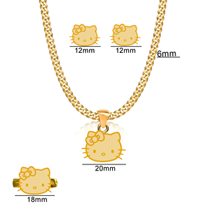 卸売カスタム防水猫ジュエリーセットネックレスイヤリングリング18KゴールドメッキPVD 304ステンレス鋼ファッションジュエリー女性用 - Product Image 2