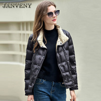 JANVENY 2024 nouveau hiver Double face léger doudoune femmes Double boutonnage chaud doux 90% blanc duvet de canard manteau court
