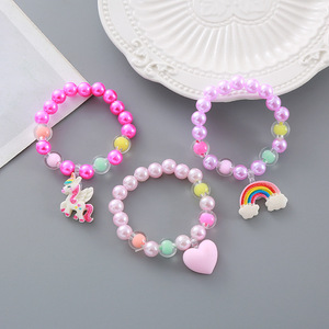 Mermaid braccialetto di perle bambini simpatico pony colore cartone animato corona arcobaleno <span class=keywords><strong>gioielli</strong></span> a mano <span class=keywords><strong>bambina</strong></span> - Product Image 4