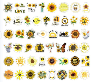 50 pezzi giallo sei il mio sole adesivi con fiori in PVC decalcomania per ragazza fai da te Scrapbook per computer portatile adesivi per chitarra girasoli - Product Image 3