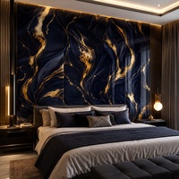 Panneau de réception WYRAX à faible entretien, feuille de PVC UV effet marbre noir et or 4x8ft 3.5mm pour mur d'accentuation de hall