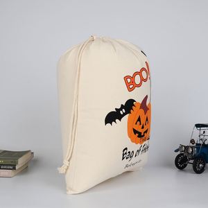 Sac à cordon pour Halloween - Sac à bonbons en toile imprimé citrouille et fantôme pour enfants - Vente en gros directe d'usine à bas prix - Product Image 2