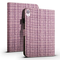Sarung Tablet PU Motif Kain untuk iPad 10th Air 3 4 5 Mini dengan Tali Pen, Casing Tablet untuk Samsung A7 8 9 untuk Xiaomi 5 6 Pro