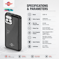 Batterie externe portable 22,5 W à charge rapide, 10000 mAh, triple affichage LED, câbles doubles intégrés, chargeur à 3 sorties – Meilleures ventes