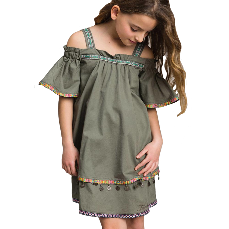 Army Dress Baby - Girls Army Green Dress with Tassels