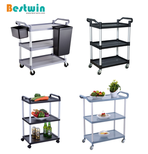 बहुक्रियाशील कॉम्पैक्ट प्लास्टिक उपयोगिता खाद्य सेवा कार्ट रेस्तरां कैंटीन रसोई रोलिंग परिवहन ट्रॉली - Product Image 5