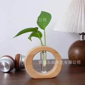 Jarrón hidropónico de madera, diseño minimalista redondo para decoración de plantas de interior en el escritorio. - Product Image 2