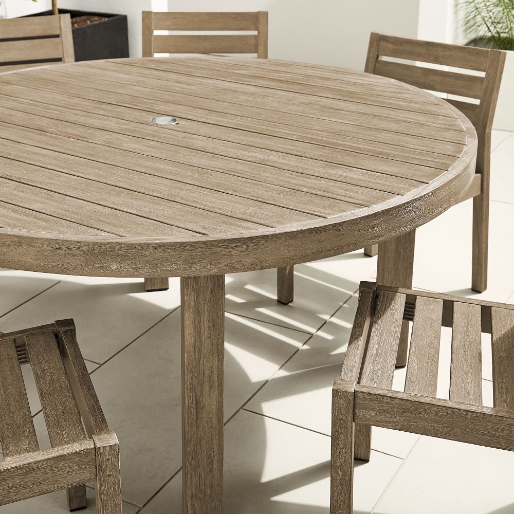 American Style Outdoor Furniture Teak Solid Wood Chairs Round Table Garden Dining Set with Umbrella Hole
