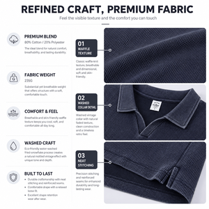 Conjunto de Polo de Punto Waffle de 235g para Hombre, Mezcla de Algodón Premium, Camiseta de Manga Corta y Pantalones Cortos, Estilo Vintage Lavado, Atuendo Casual de Verano - Product Image 2