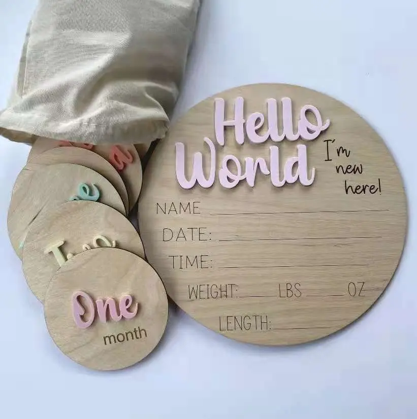 Segno di annuncio di nascita mensile, carte di pietra miliare in legno acrilico gravidanza, puntelli per feste incisi Idea regalo neonato