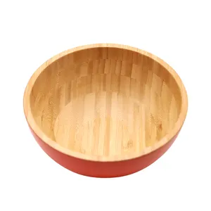 日式平底红竹碗酒店餐厅厨房餐具沙拉全木碗沙拉碗