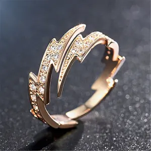 Anéis de dedos rosado, anéis de dedos da moda para mulheres, joias, cristal, strass, anel de relâmpago aberto