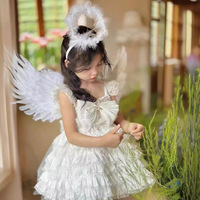 Robe Lolita sans manches en polyester pour filles, style été 2024, nouvelle collection, robe de princesse blanche pour anniversaire, robe de cérémonie avec voile