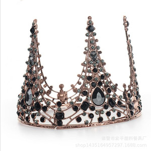 Baroque Crown Black Rhinestone Metal Plastic 27x7cm Birthday Party Decor Queen Tiara Wedding Accessory - Product Image 5