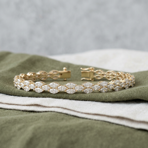Gold Natural Diamond Tennis Bracelet Double <b>Row</b> Marquise Shape Design Fine Jewelry Luxury Yellow Gemstone Wristband Classic <b>Gift</b> - Product Image 3