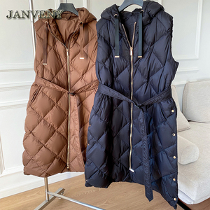 JANVENY <span class=keywords><strong>2022</strong></span> nouveau luxe <span class=keywords><strong>hiver</strong></span> vers le bas sans manches gilet femmes fermeture éclair ceinture à capuche diamant treillis épaissir chaud bouffant gilet - Product Image 6