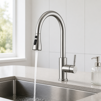 Robinet de cuisine en acier inoxydable brossé robuste avec douchette extractible, monocommande, cartouche céramique, à poser sur plan - Vente chaude