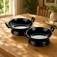 Assiettes à fondue en mélamine noir mat avec support, best-seller
