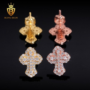 Ready to Ship Fine Jewelry Rose Gold Plated 925 Sterling <strong>Silver</strong> Vvs Moissanite Cross <strong>Small</strong> Earrings <strong>Stud</strong> for Man Women - Product Image 1