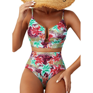 Conjunto de Bikini de 2 Piezas para Mujer 2026, Cintura Alta, Corte en U, Estampado Floral, con Espalda Cruzada - Product Image 5