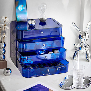 Desktop <b>Drawer</b> Cosmetic <b>Storage</b> Box <b>Stackable</b> Rectangle Green Solid Color For Desk Clutter Organization - Product Image 4