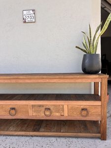 Rustic Old Wood Vintage Style Antique Distressed Double Shelf <b>Sideboard</b> Dining Living Room Wholesale Price Furniture Hotels Home - Product Image 4