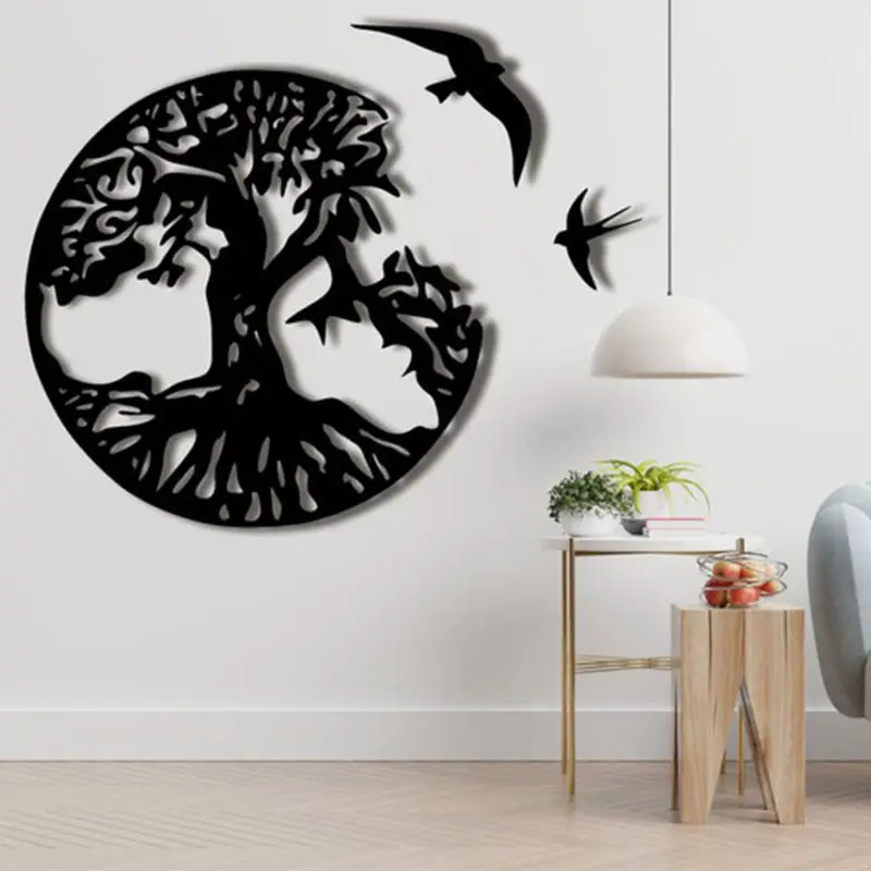 Hotsales Black Tree 3mm 4mm 5mm Thickness Metal Wall DecorWall Arts Birds For Dining Room