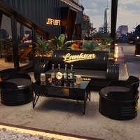 Ensemble de canapés en fûts d'huile de style industriel, 3 pièces, meubles en métal avec table basse, ensemble de salon d'extérieur pour bar et loft