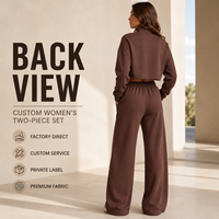 Ensemble 2 pièces personnalisé pour femme : Sweat-shirt court à col montant et demi-zip en molleton bouclette, et pantalon large à cordon de serrage pour un style décontracté urbain