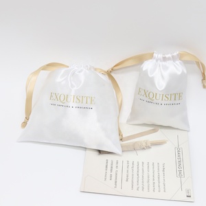 High Quality Logo Printed Satin Dust Gift Wig Drawstring Jewelry Pouch <b>Extension</b> Silk Satin Hair Bag - Product Image 5