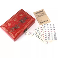 Jeu de Mahjong Rétro Écologique en Mélamine 22mm 144 Pièces avec Boîte en Cuir Rouge pour 4 Joueurs Divertissement à Domicile