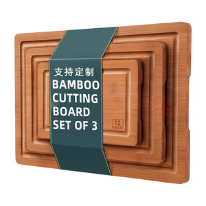 Bamboo Cutting Board <b>Set</b> Of 3 Rectangular Carbonized Kitchen Chopping Blocks With Sink - Product Image 1
