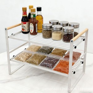 Organiseur de rangement en fer à double couche de style japonais avec poignées en bois pour le comptoir de cuisine et l'organisation du bureau - Product Image 5