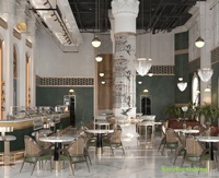 Comptoir de magasin en rotin et bois, design moderne pour café, chaise tressée et table basse personnalisées pour café-restaurant