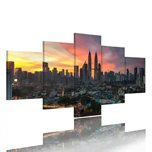 5 Panels Modern City Landscape Print Canvas Wall Art Framed Canvas Paintings Decorative With Inner Frame